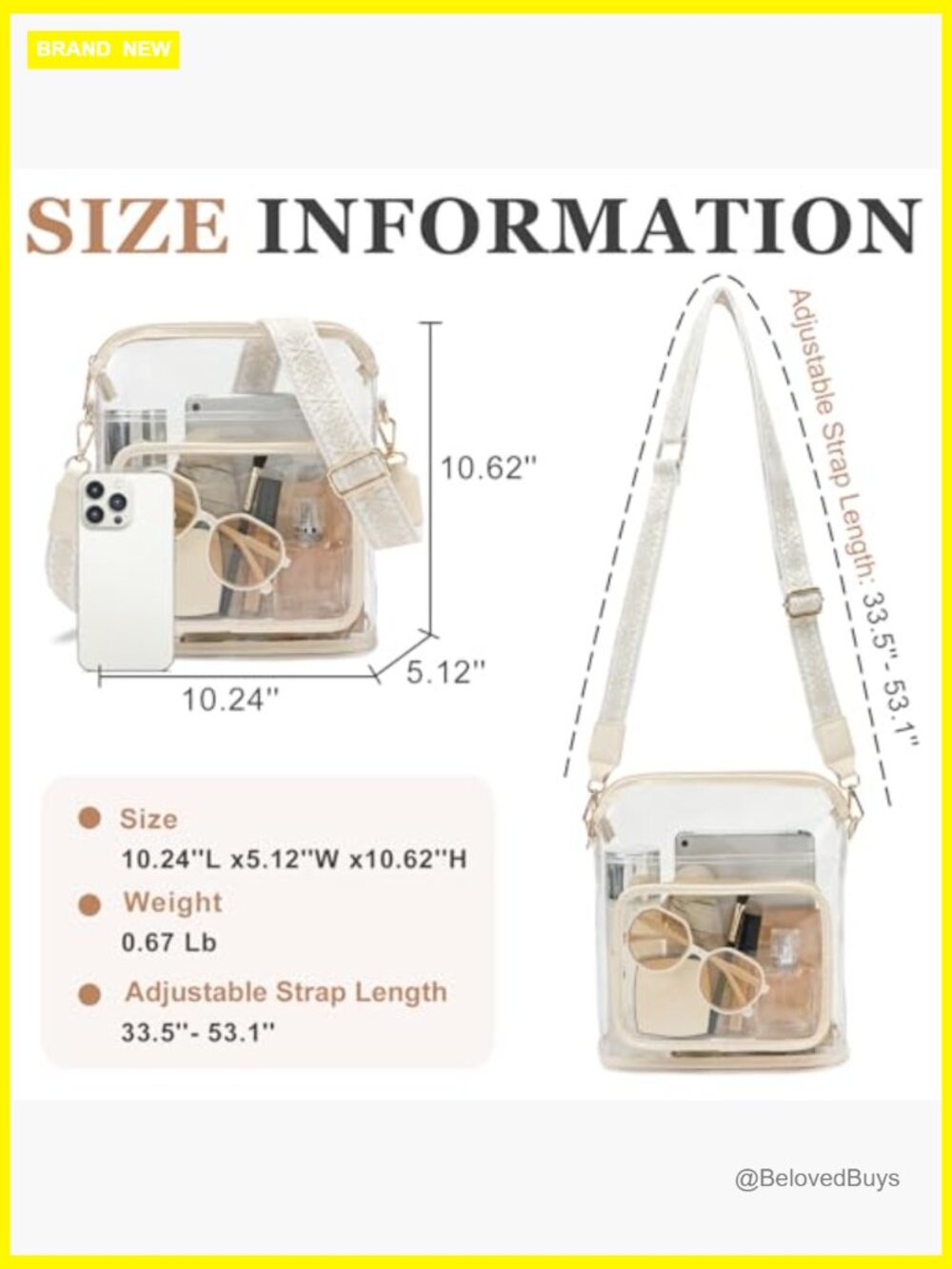 Clear Crossbody Sling Bag Stadium Approved PVC Travel Purse - Picture 5 of 7
